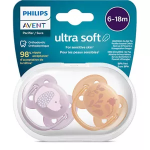 پستانک ارتودنسی 1 عددی ۶تا۱۸ ماه الترا سافت ultra soft فیلیپس اونت philips avent طرح هاپو و گل