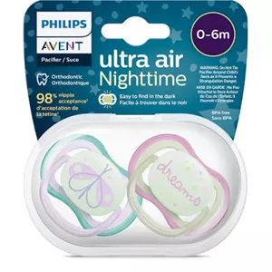 پستانک ارتودنسی ۰تا۶ ماه شبرنگی (شب تاب) 1 عددی الترا ایر ultra air فیلیپس اونت philips avent طرح پروانه و رویا