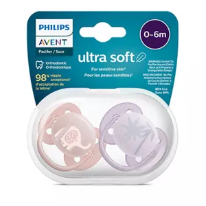 پستانک ارتودنسی 2 عددی ۰تا۶ ماه الترا سافت ultra soft فیلیپس اونت philips avent طرح توکا و برگ