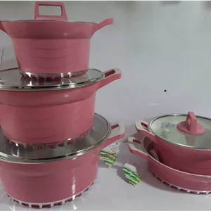 سرویس قابلمه دسینی 17 تکه مدل 7008 ( کرم و صورتی)