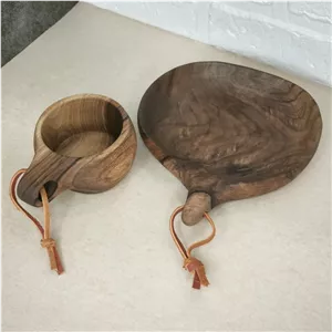ست کوکسا و ظرف چوبی دسته دار طبیعت گردی چوب گردو کد 330