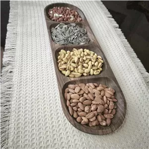 اردو خوری و رولت خوری  اردوخوری چوبی 4 خانه بیضی دستساز گردو کد448 