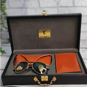 ست کیف وعینک مردانه چرمسال عسلی