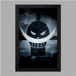 تابلو خندالو طرح علامت خدمه وایت برد انیمه وان پیس One Piece فریم سیاه