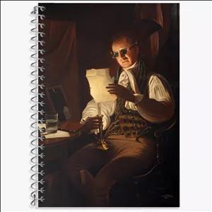 دفتر زبان سه خط 50 برگ خندالو طرح نقاشی مردی که در نور شمع می خواند اثر رامبراند پیل