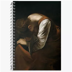 دفتر زبان سه خط 50 برگ خندالو طرح نقاشی مریم مجدلیه در حال سوگواری اثر کاراواجو