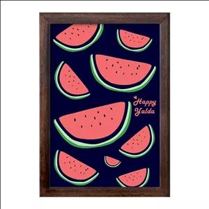 تابلو خندالو طرح شب یلدا فریم چوب سوخته