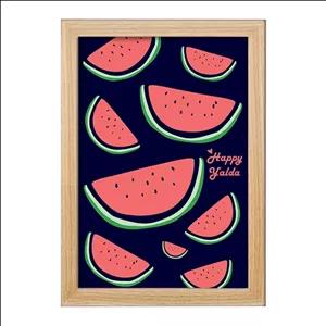 تابلو خندالو طرح شب یلدا فریم چوب روشن