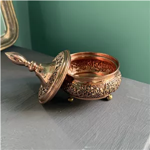 قندان مسی ترمه سه پایه