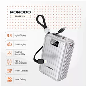 پاور بانک پرودو مدل Porodo Petite 20000mAh Power Bank  Integrated  Cable
