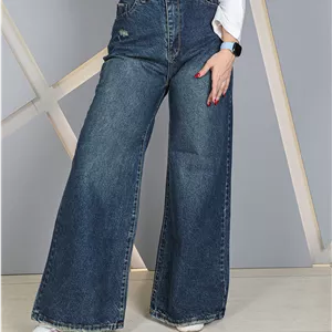 شلوار جین فلر بگ زنانه کمر بدون کش آبی تینت | کد 8048