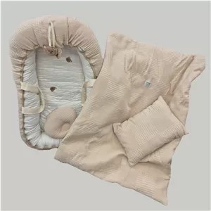 سرویس خواب گارددار لبه دار 4تیکه مامزکیوتی مدل میکس پی کی بیسکوبیتی با نخ کتان گلدوزی تدی ترک