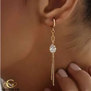گوشواره آویز نگین زنجیری ژوپینگ | کد 338