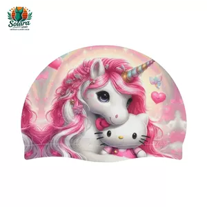کلاه شنا پارچه ای دخترانه طرح اسب تک شاخ رنگ صورتی