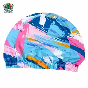 کلاه شنا پارچه ای زنانه کد A900 طرح آبرنگی صورتی