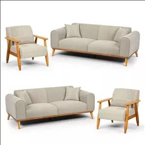 مبل راحتی 8 نفره هوگو با روکش پارچه و پایه چوب، دارای 4 عدد کوسن کن مدل 404239