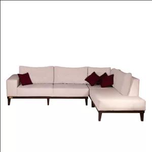 مبل راحتی 6 نفره شاهان دکور مدل ال سویدی کد010 با روکش پارچه و پایه چوب، دارای 4 عدد کوسن کن مدل 404204