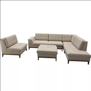 مبل راحتی 7 نفره شاهان دکور طرح ال مدل ماهان کد 688 با روکش پارچه و پایه چوب کن مدل 404213