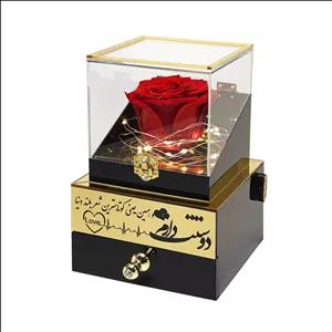 گل رز جاودان مدل گنجینه موزیکال کوکی طرح عاشقانه کن مدل 407006