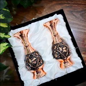 گلدان مسی الماس تراش مجموعه دوعددی به همراه باکس جیر مناسب هدیه