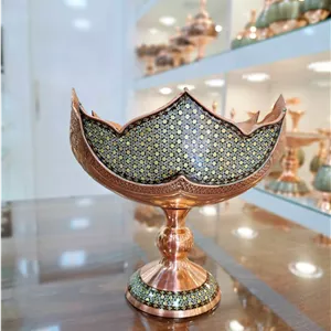 کشکول مس و خاتم نفیس بغل قلمزنی سایز 2 (طرح جدید)