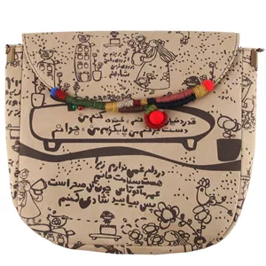 کیف رودوشی پارچه ای گالری مرغک مدل نیم دایره طرح شعر نوشته  قهوه ای روشن کد b065