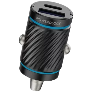 شارژر فندکی پاورولوژی دو پورت 33 وات، Powerology Pico Dual-Port Car Charger، شارژر ماشین USB، شارژر فندکی سریع، شارژ USB در خودرو، شارژر فندکی مشکی PCCSR023BK