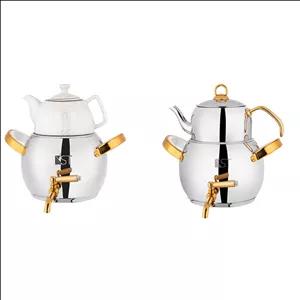 کتری طرح ترک دو قوری دسته دو تکه یراق طلا KST کد (4050TPSG)