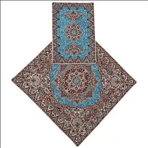 جانماز ترمه کد JANAMAPOL4 رنگ سبزآبی آستر طوسی لبه مغزی دوزی