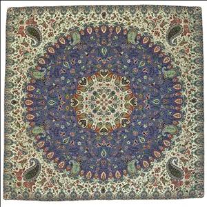 رومیزی مربع ترمه نفیس ابریشم کد TRM۲۶۴ رنگ سرمه ای روشن آستر سرمه ای لبه مغزی دوزی