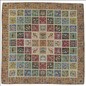 رومیزی مربع ترمه نفیس ابریشم کد TRM۲۶۹ رنگ کرم آستر کرم لبه مغزی دوزی