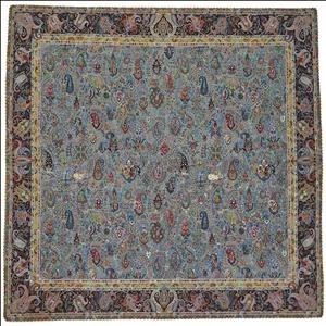 رومیزی مربع ترمه نفیس ابریشم کد TRM۲۷۸ رنگ سبزآبی آستر آبی لبه مغزی دوزی