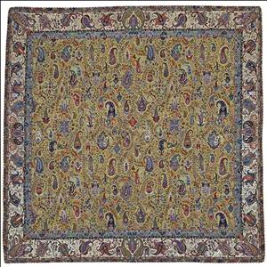 رومیزی مربع ترمه نفیس ابریشم کد TRM۳۰۱ آستر کرم لبه مغزی دوزی