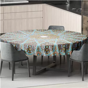 رومیزی طرح شمسه فیروزه دایره ای مدل D-0045