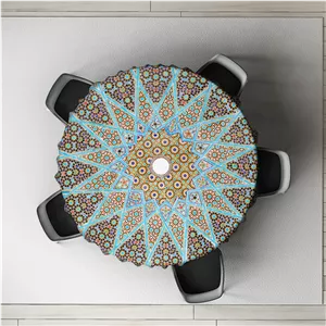 رومیزی طرح شمسه فیروزه دایره ای مدل D-0045*870