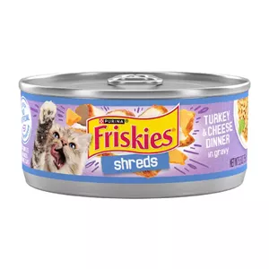 کنسرو گربه فریسکیز مدل رشته‌ای (Shreds) با طعم بوقلمون و پنیر