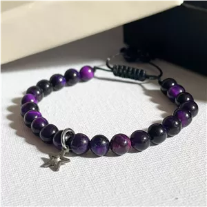 دستبند سنگی چشم ببر و پلاک ستاره