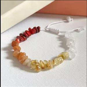 ستبند سنگی طبیعی مرجان، سیترین و کوارتز | دست‌ساز