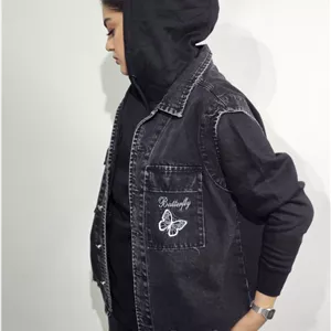 وست زنانه جين ذغالی گلدوزی