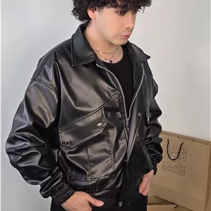 کت مردانه چرم اولد مانی مشکی ZARA