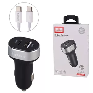 شارژر فندکی فست شارژ Earldom ES-CC14 2.4A QC3.0 PD 12Wکابل تبدیل تایپ سی
