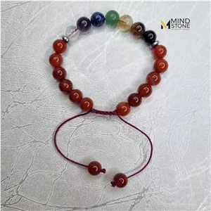 دستبند هفت چاکرا و عقیق سرخ