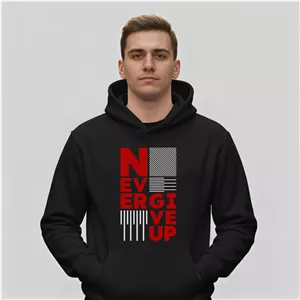 هودی مشکی طرح Never Give Up | استایل مینیمال و اسپرت | کد T014