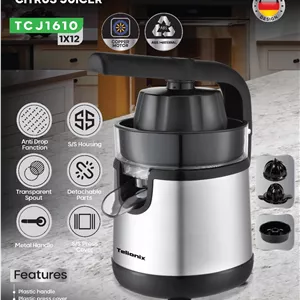آب پرتقال گیر و آب مرکبات‌گیر تلیونیکس Telionix مدل TC-J1610 با بدنه استیل و موتور مسی  با گارانتی اصالت و سلامت کالا