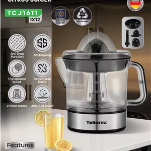 آب پرتقال‌گیر و آب‌مرکبات‌گیر تلیونیکس Telionix  مدل TC-J1611 با چرخش دو جهته و بدنه استیل ضد زنگ با گارانتی اصالت و سلامت کالا