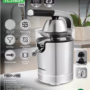 آب پرتقال‌گیر و آب مرکبات‌گیر تِلیونیکس مدل TC-J1609 با موتور مسی و بدنه استیل ضدزنگ باگارانتی اصالت و سلامت کالا