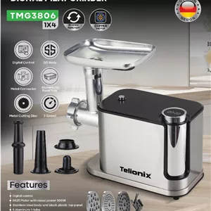 چرخ گوشت دیجیتال تلیونیکس مدل TMG3806 با بدنه استیل و موتور مسی و گارانتی اصالت و سلامت کالا
