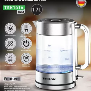 کتری برقی شیشه‌ای تلیونیکس مدل TEK1416  با گارانتی اصالت وسلامت کالا