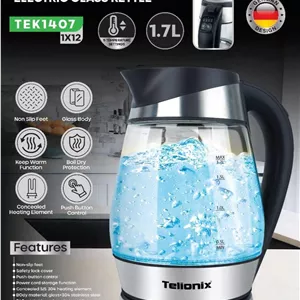 کتری برقی شیشه‌ای دیجیتال تلیونیکس مدل TEK1407 با گارانتی اصالت وسلامت کالا