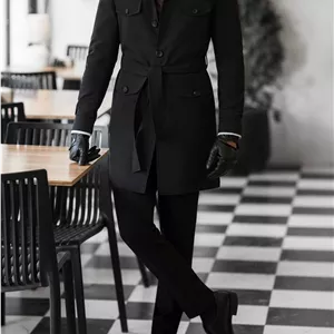 بارانی 5 دکمه 4 جیب مشکی کارلوتی کد r104